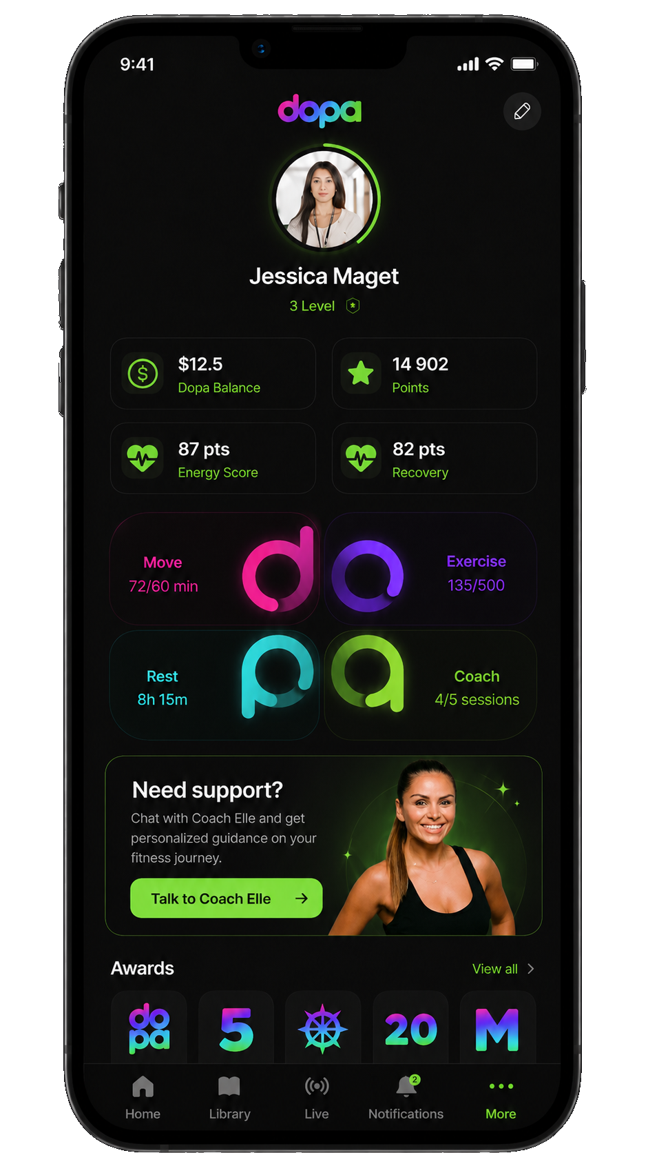 Dopa app home dashboard